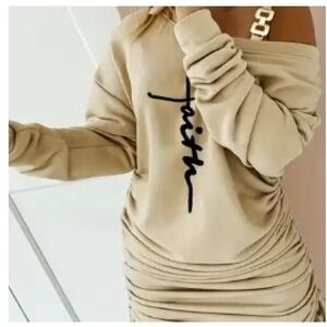 Faith Beige Off-Shoulder Dress